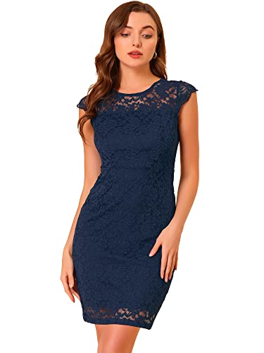 Allegra K Damen Kleid Ärmellos Durchsichtig Elegant Bodycon Blumen Spitze Wickelkleid Marine Blau XL Allegra K Damen Kleid Ärmellos Durchsichtig Elegant Bodycon Blumen Spitze Wickelkleid Marine Blau XL von Allegra K