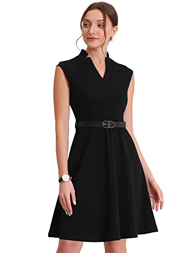 Allegra K Damen Kleid Ärmellos Geteiltem Hals Einfarbig Elegant Minikleid Schwarz L von Allegra K