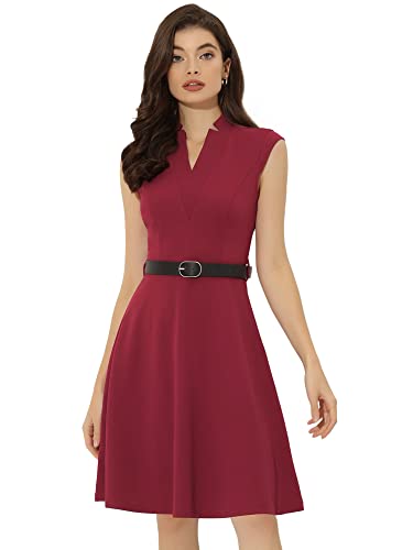 Allegra K Damen Kleid Ärmellos Geteiltem Hals Einfarbig Elegant Minikleid Weinrot M von Allegra K