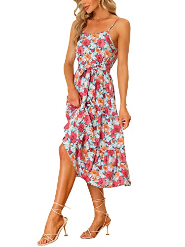 Allegra K Damen Kleid Ärmellos Sommer Blumen Gürtel Verstellbaren Trägern Kleider Minikleid Mehrfarbig S von Allegra K