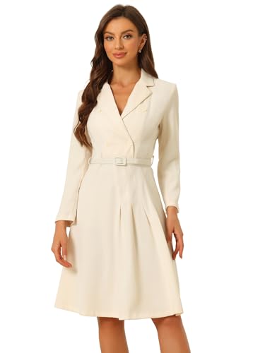 Allegra K Damen Kleid Blazer Gekerbtem Kragen Gürtel Plissierten Knöpfen Elegant Arbeitskleid Aprikose XS Allegra K Damen Kleid Blazer Gekerbtem Kragen Gürtel Plissierten Knöpfen Elegant Arbeitskleid Aprikose XS von Allegra K