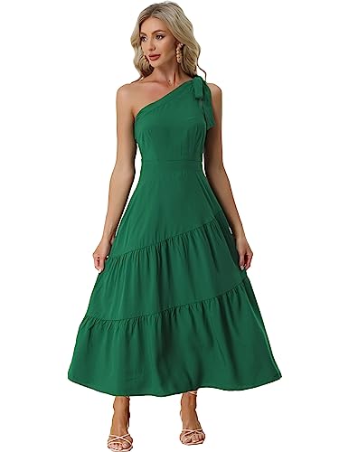 Allegra K Damen Kleid Boho EIN-Schulter Chiffon Strand Brautjungfern Maxikleid Minikleid Grün M von Allegra K