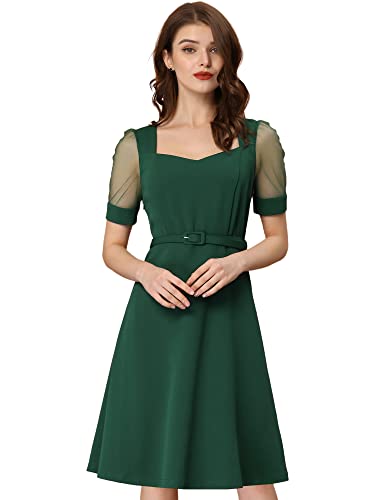 Allegra K Damen Kleid Kurzarm Eckigem Ausschnitt Gürtel Minikleid Grün L von Allegra K