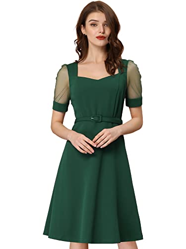 Allegra K Damen Kleid Kurzarm Eckigem Ausschnitt Gürtel Minikleid Grün M von Allegra K