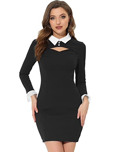 Allegra K Damen Kleid Langarm Herzförmiger Ausschnitt Retro Cut Out Minikleid Kleid Schwarz L von Allegra K