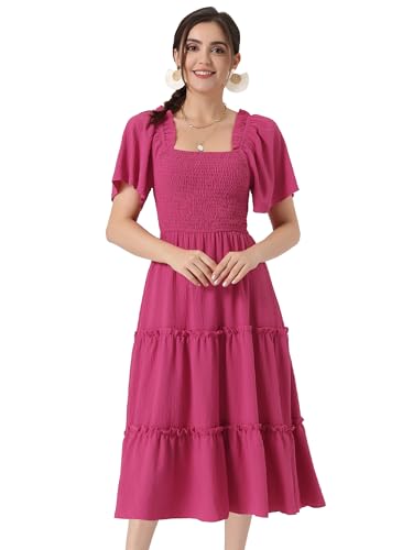 Allegra K Damen Kleid Raffung, Gesmokt, Kurzärmliges, Gesmoktes Midi Kleider Pink XL Allegra K Damen Kleid Raffung, Gesmokt, Kurzärmliges, Gesmoktes Midi Kleider Pink XL von Allegra K