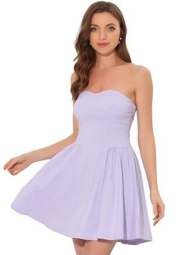 Allegra K Damen Kleid Sexy Trägerlos Schulterfrei A-Linie Party Rüschen Elegant Minikleid Violett L von Allegra K