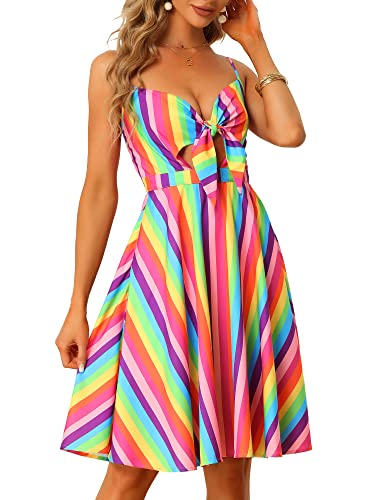 Allegra K Damen Kleid Sommer V-Ausschnitt Krawatten Swing Spaghetti Strandkleid Trägerkleid Regenbogen M von Allegra K
