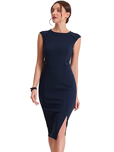 Allegra K Damen Kleider Ärmellos Rundhals Arbeit Etuikleid Schmal Geschnitten Bleistiftkleid Kleid Business Navy blau S von Allegra K