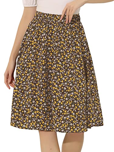 Allegra K Damen Knielanger A-Linien-Rock mit Blumenmuster Röcke Braun L Allegra K Damen Knielanger A-Linien-Rock mit Blumenmuster Röcke Braun L von Allegra K