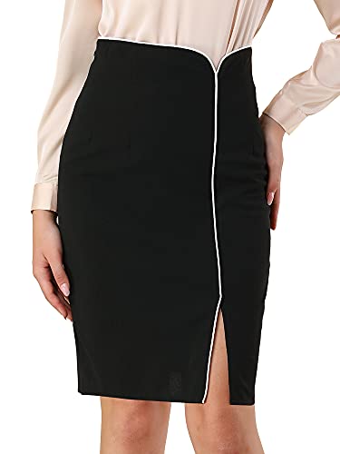 Allegra K Damen Knielanger Business Casual Strick Slim Fit Seitenschlitz Bleistiftrock Schwarz S von Allegra K