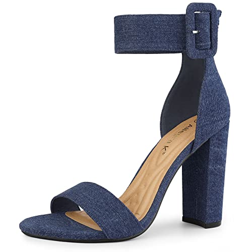 Allegra K Damen Knöchelriemen Block High Heel Sandalen, Dunkelblau, 38 EU von Allegra K