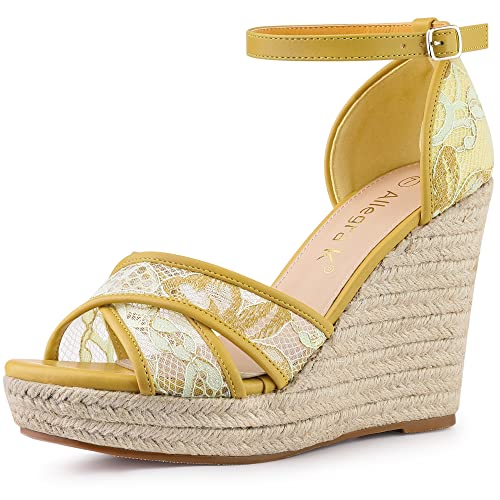 Allegra K Damen Knöchelriemen Espadrille Wedge Heel Wedge Sandalen Gelbgrün 39 von Allegra K