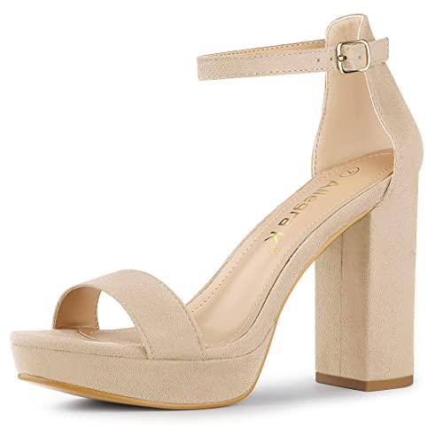 Allegra K Damen Knöchelriemen Plateau Chunky Heels Absatz Sandalen, Beige, 40 EU von Allegra K