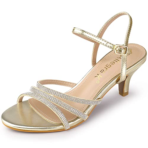 Allegra K Damen PU Knöchelriemen Strass Kätzchen Absatz Sandalen Gold 39 von Allegra K