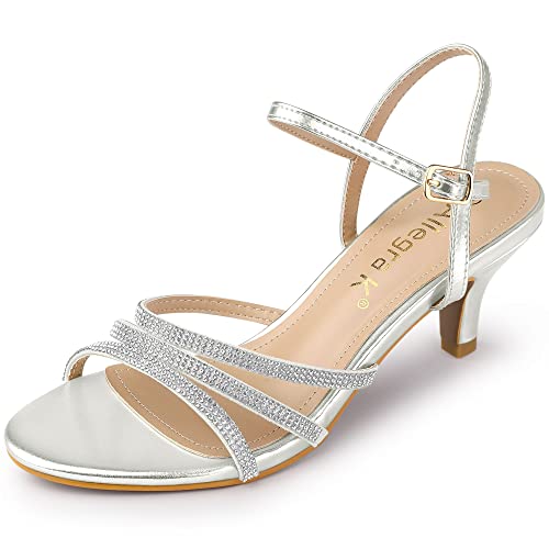 Allegra K Damen PU Knöchelriemen Strass Kätzchen Absatz Sandalen Silber 38 von Allegra K