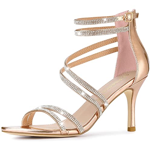 Allegra K Damen Knöchelriemen Strass Stiletto Absatz Sandalen, rose gold, 38 EU von Allegra K