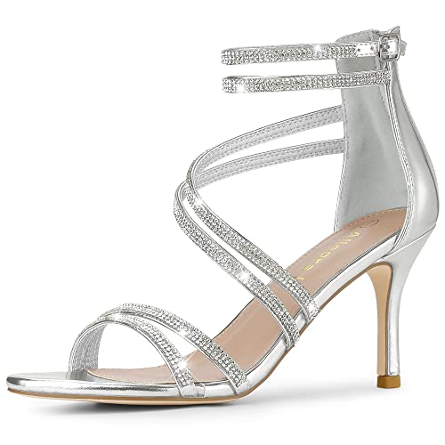 Allegra K Damen Knöchelriemen Strass Stiletto Absatz Sandalen, silber, 41 EU von Allegra K