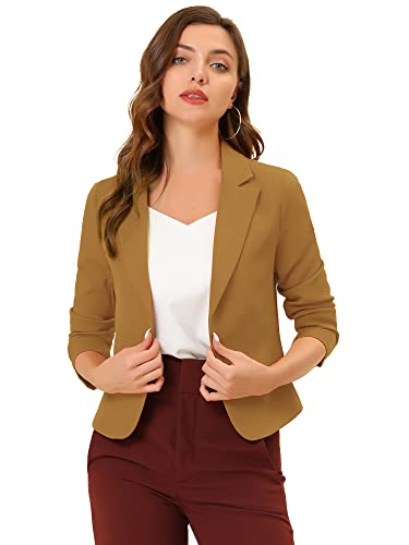 Allegra K Damen Gekerbter Kragen Offen Blazer Freizeit Jacke Büro Sakko Dunkles Khaki S von Allegra K