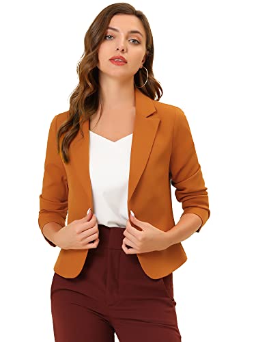 Allegra K Damen Gekerbter Kragen Offen Blazer Freizeit Jacke Büro Sakko Dunkelorange L von Allegra K