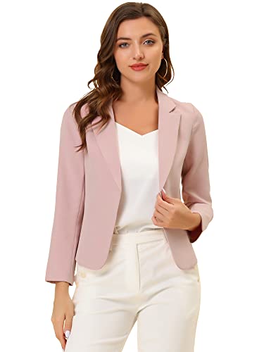 Allegra K Damen Gekerbter Kragen Offen Blazer Freizeit Jacke Büro Sakko Rosa S von Allegra K