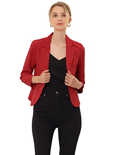 Allegra K Damen Gekerbter Kragen Offen Blazer Freizeit Jacke Büro Sakko Rot M von Allegra K