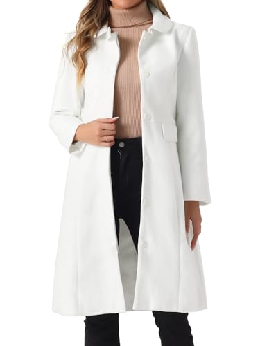 Allegra K Damen Kragen Mantel mit Knöpfen Langarm Taschen A-Linie Lang Warm Arbeir Wintermäntel Cremeweiß L von Allegra K