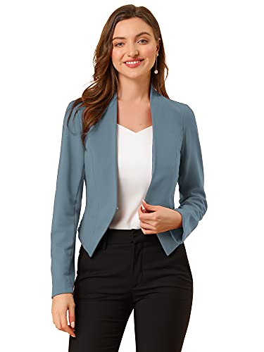 Allegra K Damen Kragenloser Arbeitsbüro Business Casual Cropped Blazer Jacke, grau/blau, 40 von Allegra K