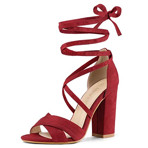 Allegra K Damen Blockabsatz Schnürsandalen Sandalen rot 40 von Allegra K