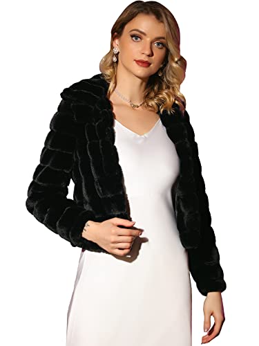 Allegra K Damen Kunstfell Mantel Kurze Flauschige Jacke Offene Front Warme Mäntel Winter Mode Shaggy Outwear Flauschiger Mantel, Schwarz , 36 von Allegra K