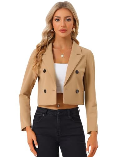 Allegra K Damen Kurz Geschnittene Jacke Blazer Gekerbtem Reverskragen Legere Büro Blazer Khaki M von Allegra K