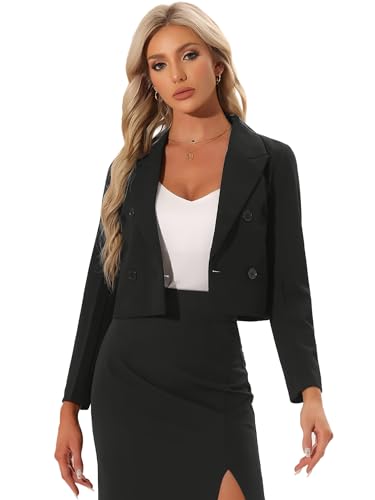 Allegra K Damen Kurz Geschnittene Jacke Blazer Gekerbtem Reverskragen Legere Büro Blazer Schwarz XL von Allegra K