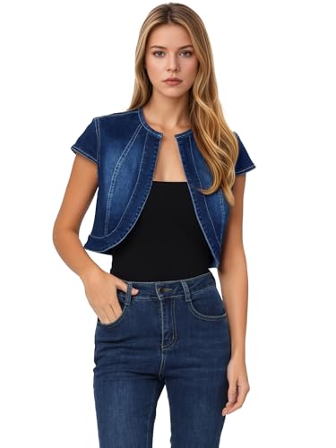 Allegra K Damen Kurz Jeansjacke Bolero Kurzarm Flügelärmeln Elegant Crop Denim Jacke Dunkel Blau S Allegra K Damen Kurz Jeansjacke Bolero Kurzarm Flügelärmeln Elegant Crop Denim Jacke Dunkel Blau S von Allegra K