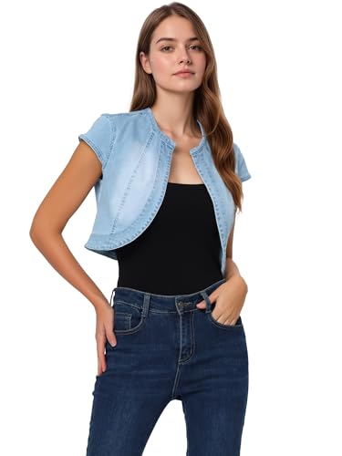 Allegra K Damen Kurz Jeansjacke Bolero Kurzarm Flügelärmeln Elegant Crop Denim Jacke Hellblau XS Allegra K Damen Kurz Jeansjacke Bolero Kurzarm Flügelärmeln Elegant Crop Denim Jacke Hellblau XS von Allegra K