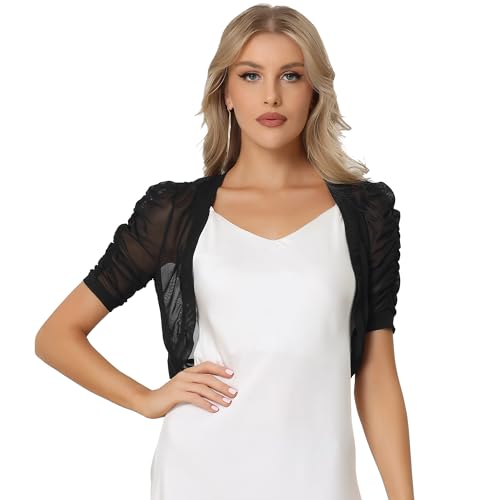 Allegra K Damen Kurzärm Shrug Mesh Durchsichtige Bolero Netzstoff Offener Strickjacke Schwarz L von Allegra K