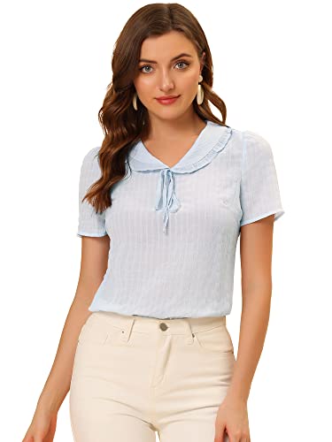Allegra K Damen Kurzärmlige Rüschen und Bindekragen Sommerbluse Blau XS Allegra K Damen Kurzärmlige Rüschen und Bindekragen Sommerbluse Blau XS von Allegra K