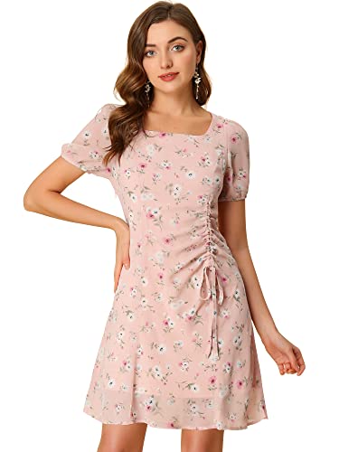 Allegra K Damen Kurzärmliges Sommerkleid mit Blumenmuster Kleid Rosa L von Allegra K