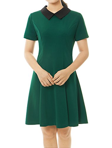 Allegra K Damen Kurzarm A-Linie Panel Bubikragen Knielang Party Minikleid Kleid Grün XL von Allegra K