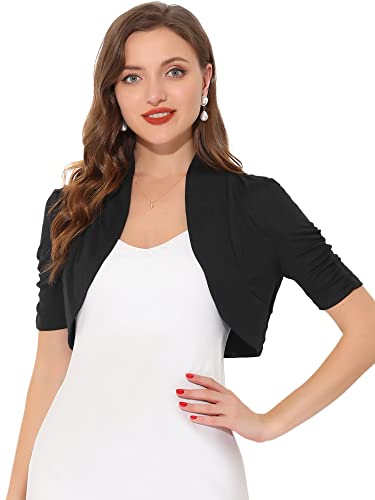 Allegra K Damen Kurzarm Elegant Rüschen Bolero Vorne Offen Crop Jacke Shrug Schwarz L von Allegra K