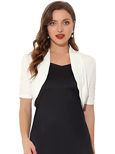 Allegra K Damen Kurzarm Elegant Rüschen Bolero Vorne Offen Crop Jacke Shrug Weiß M von Allegra K