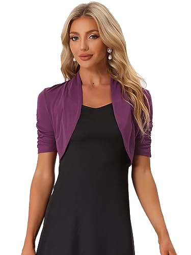 Allegra K Damen Kurzarm Elegant Rüschen Bolero Vorne Offen Crop Jacke Shrug Dunkel Lila XL von Allegra K