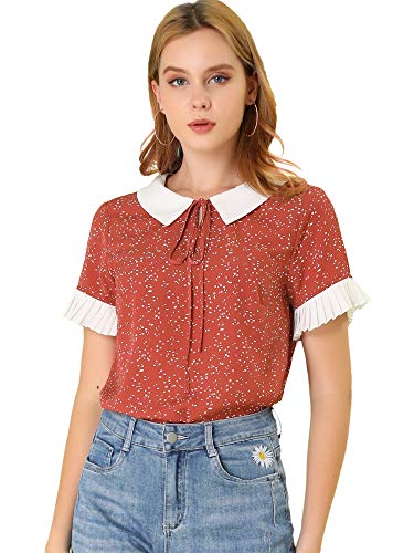 Allegra K Damen Bubikragen Bluse Shirt Kurzarm Polka Dots Punkte Top Oberteil Rot M von Allegra K