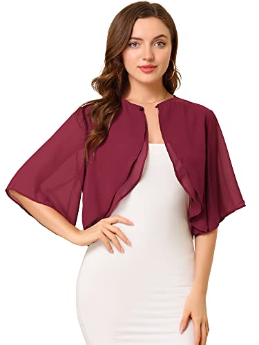 Allegra K Damen Kurzarm Crop Cardigan Sheer Chiffon Bolero Shrug Top Burgund L von Allegra K