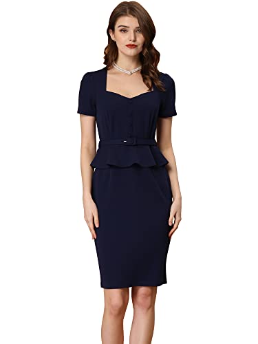 Allegra K Damen Kurzarm Etuikleid Herzförmigem Ausschnitt Rüschenbesatz Büroarbeit Kleid Navy blau S Allegra K Damen Kurzarm Etuikleid Herzförmigem Ausschnitt Rüschenbesatz Büroarbeit Kleid Navy blau S von Allegra K