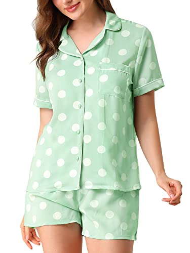 Allegra K Damen Kurzarm Knopfleiste Polka Dots Nachtwäsche Pyjama Sets Grün M von Allegra K