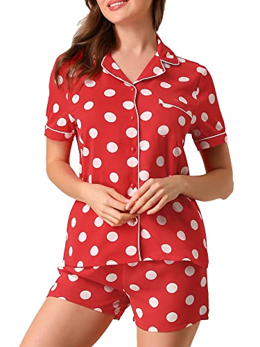 Allegra K Damen Kurzarm Knopfleiste Polka Dots Nachtwäsche Pyjama Sets Rot L von Allegra K