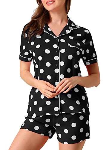 Allegra K Damen Kurzarm Knopfleiste Polka Dots Nachtwäsche Pyjama Sets Schwarz L von Allegra K