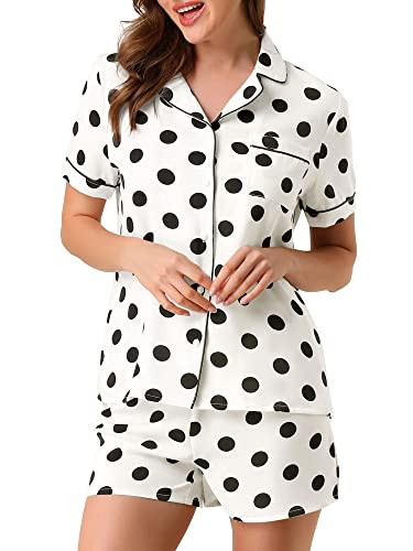 Allegra K Damen Kurzarm Knopfleiste Polka Dots Nachtwäsche Pyjama Sets Weiß L von Allegra K