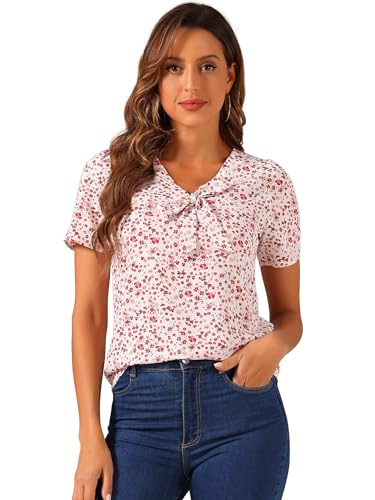 Allegra K Damen Kurzarm Lace Up V Neck Blumen Top Bluse Weiß S Allegra K Damen Kurzarm Lace Up V Neck Blumen Top Bluse Weiß S von Allegra K
