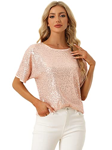 Allegra K Damen Festliches Oberteil Pailletten Oberteile Kurzarm Rund Halsausschnitt Party Glitzer Top Champagner M Allegra K Damen Festliches Oberteil Pailletten Oberteile Kurzarm Rund Halsausschnitt Party Glitzer Top Champagner M von Allegra K